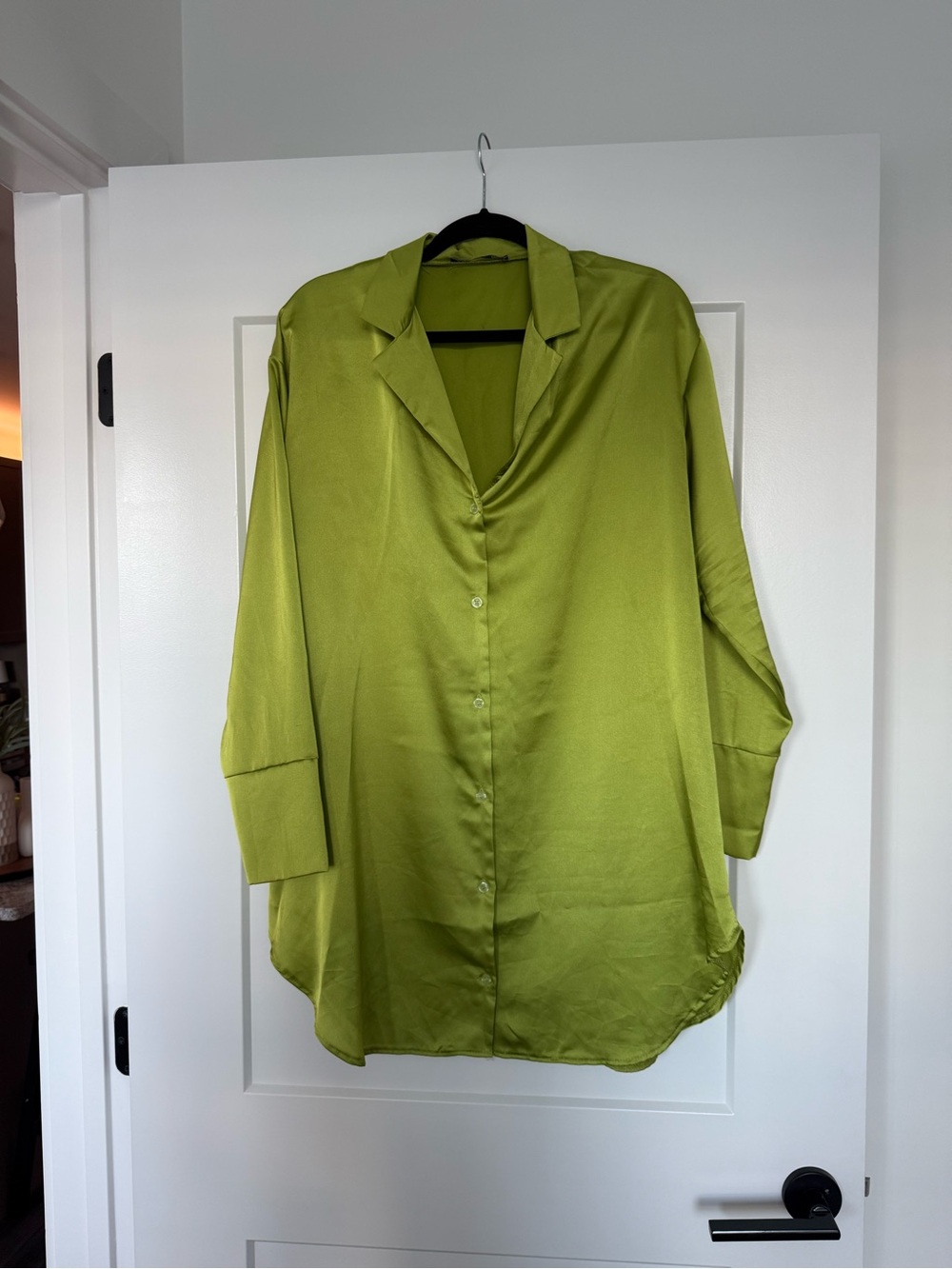 Boohoo Olive Green Long Sleeve Satin Shirt Dress